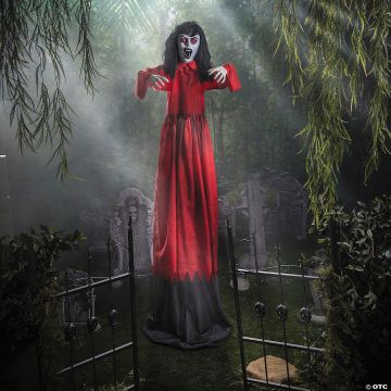 5 Ft. 10 3/4" Animated Standing Up & Down Lady In A Red Dress Halloween Decoration