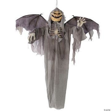 5 Ft. Animated Hanging Jack-o'-lantern Skeleton Scarecrow With Wings Halloween Decoration