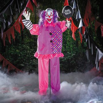 5 Ft. 8" Animated Standing Clown With Black Balloon Halloween Decoration