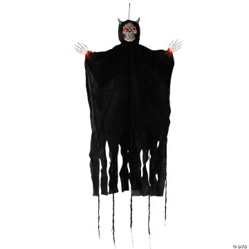 5 Ft. Hanging Light-up Evil Skeleton With Horns Halloween Decoration