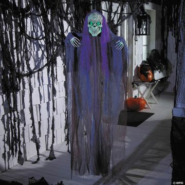 47 1/4" Light-up Hanging Black & Gray Reaper Halloween Decoration