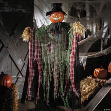 51 1/4" Animated Hanging Red Checkered Shirt Pumpkin Man Halloween Decoration