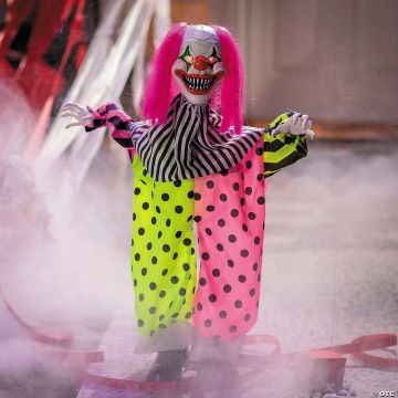 35 1/2" Animated Standing Clown With Pink Hair & Leather Shoes Halloween Decoration