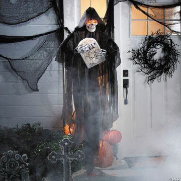 5 Ft. 2" Sonic Hanging Skeleton Reaper With Tombstone Halloween Decoration