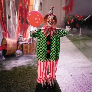 51 1/2" Animated Standing Clown With Polka Dot Balloon Halloween Decoration