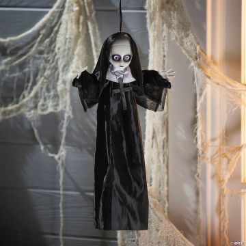 19 3/4" Hanging Black & White Nun With Cross Halloween Decoration