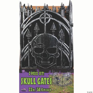 23" Silver Skull Face Gates Set Of 2 Halloween Decoration