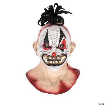 Adults Deluxe Kill The Clowns Punk Clown Latex Mask With Full Cowl - One Size