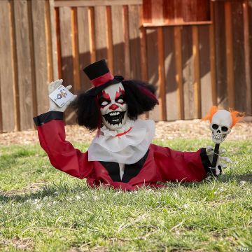 19 1/2” Groundbreaker Animated Black, Red & White Clown Halloween Decoration