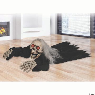 32" Crawling Animated Skeleton Reaper With Black Robe Halloween Decoration