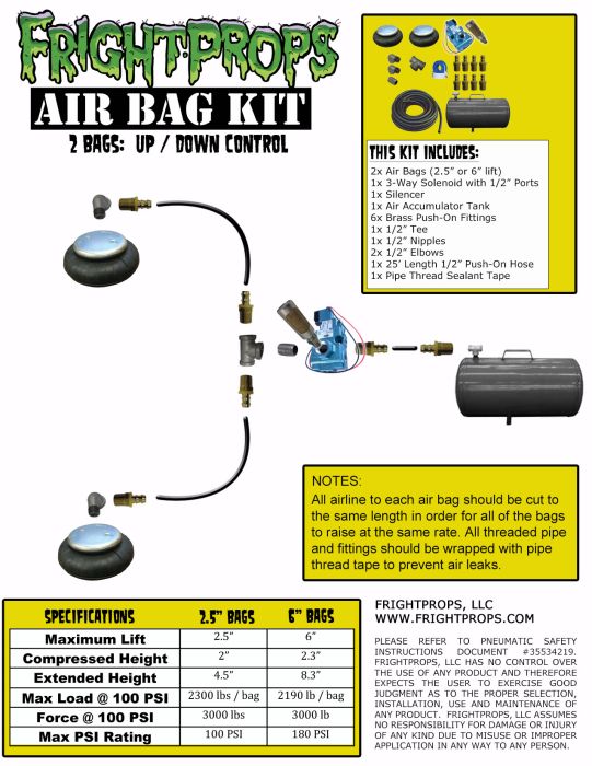 Air Bag Kit: 2.5" Lift - 2 Bags - UP:DOWN Motion