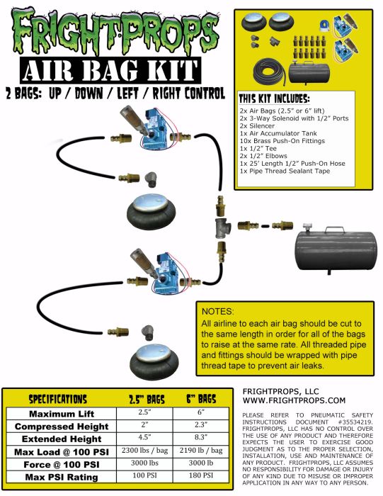 Air Bag Kit: 2.5" Lift - 2 Bags - UP:DOWN:LEFT:RIGHT Motion