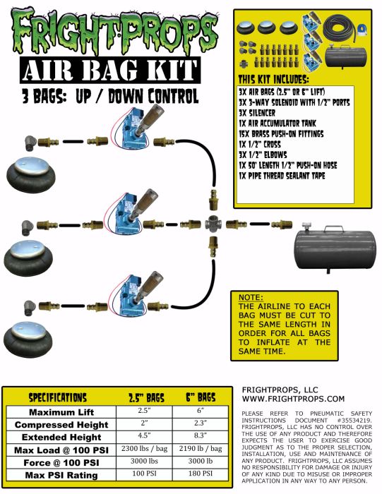Air Bag Kit: 2.5" Lift - 3 Bags - Three Way Motion