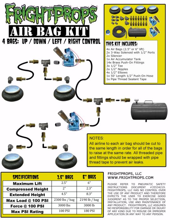 Air Bag Kit: 2.5" Lift - 4 Bags - UP:DOWN:LEFT:RIGHT Motion