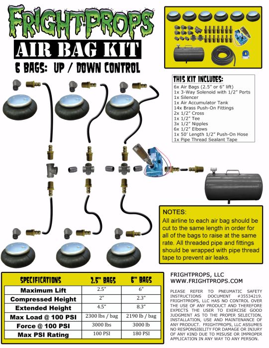 Air Bag Kit: 2.5" Lift - 6 Bags - UP:DOWN Motion