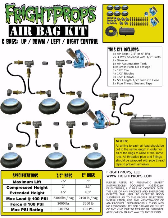 Air Bag Kit: 2.5" Lift - 6 Bags - UP:DOWN:LEFT:RIGHT Motion