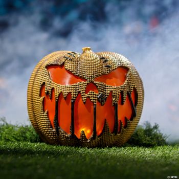 14" FLAMING BURLAP PUMPKIN